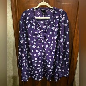 Lane Bryant Blouse Sz 24 Purple Floral Print